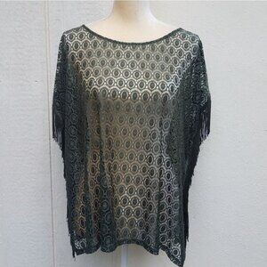 green lace fringe top swim cover up size small